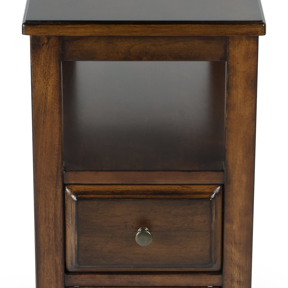 24" Antiqued Cherry Narrow End Table with Drawers and Shelf