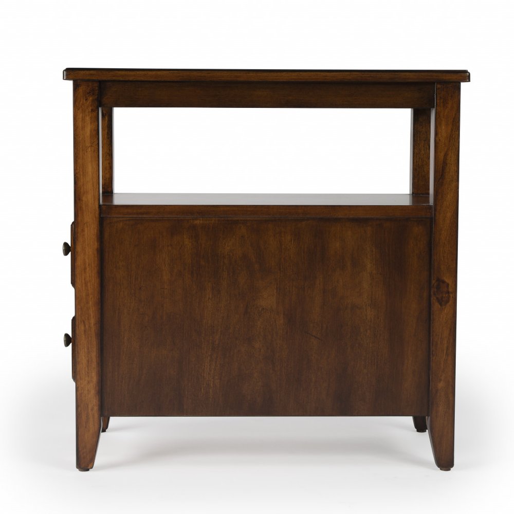 24" Antiqued Cherry Narrow End Table with Drawers and Shelf
