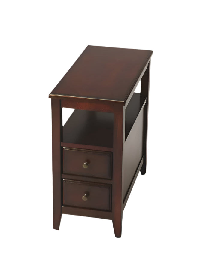 24" Dark Brown End Table with Dual Drawers and Shelf