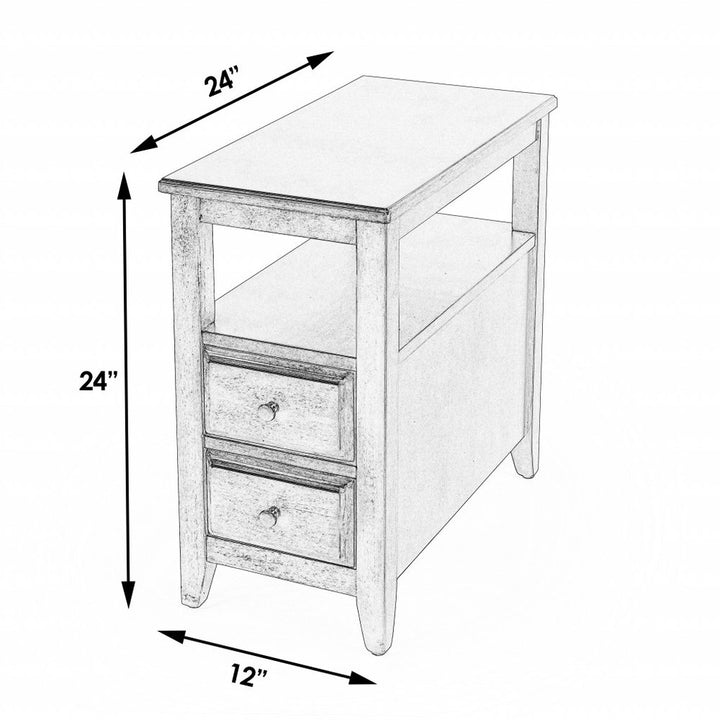 24" Dark Brown End Table with Dual Drawers and Shelf