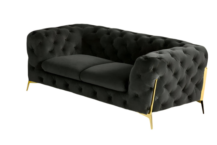 Éloïse 74" Dark Gray Velour Chesterfield Loveseat with Gold Legs