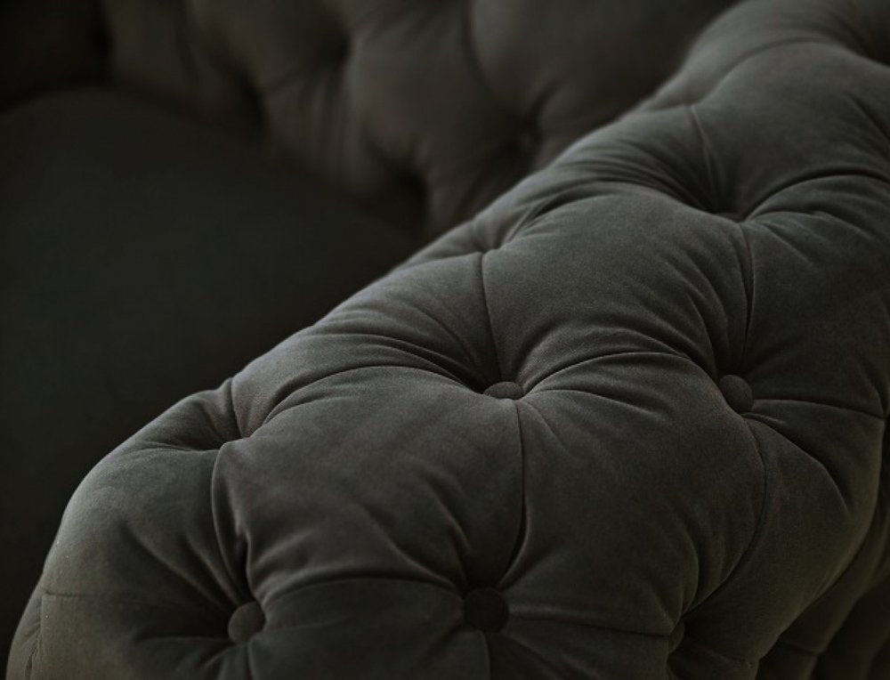 Éloïse 74" Dark Gray Velour Chesterfield Loveseat with Gold Legs