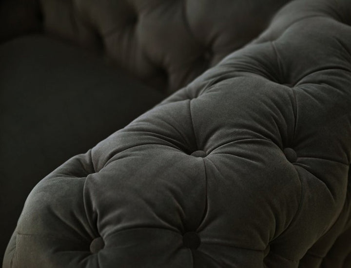 Éloïse 74" Dark Gray Velour Chesterfield Loveseat with Gold Legs