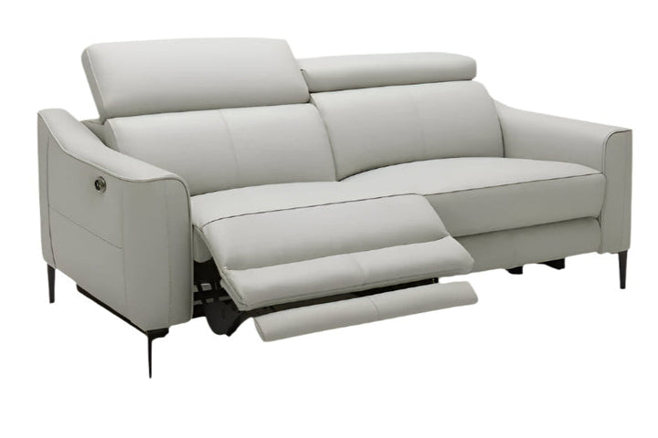 60" Gray And Black Top Grain Leather Power Reclining Loveseat