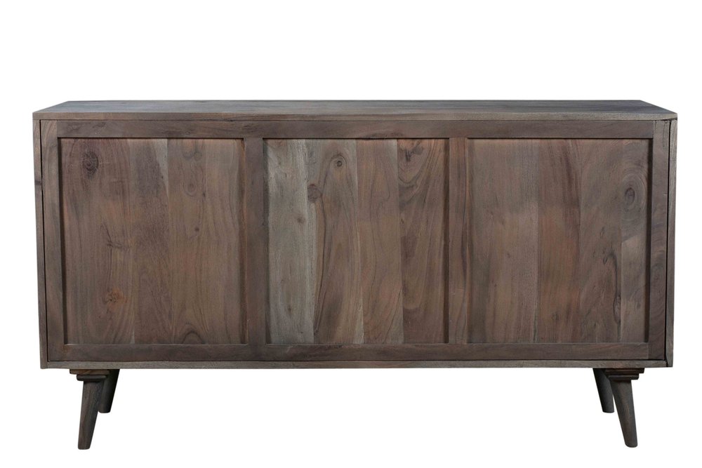 55" Dark Gray Solid Wood Media Console with Hand-Carved Geometric Doors