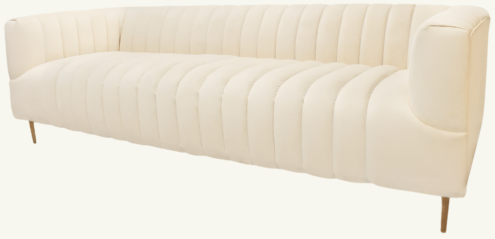 90" Ivory Velvet Sofa with Gold Legs and Toss Pillows