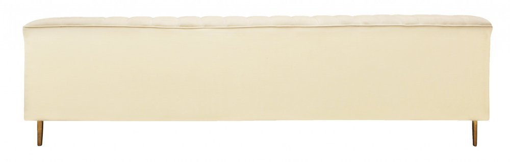 90" Ivory Velvet Sofa with Gold Legs and Toss Pillows