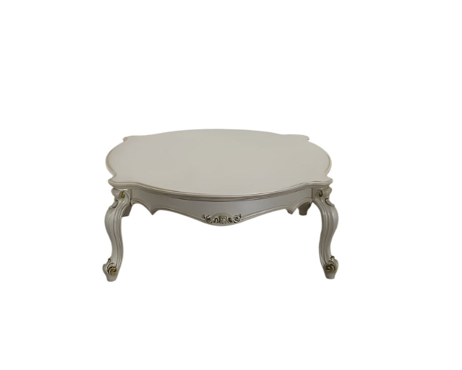 54-Inch Pearl Wood and Polyresin Coffee Table with Queen Anne Detailing