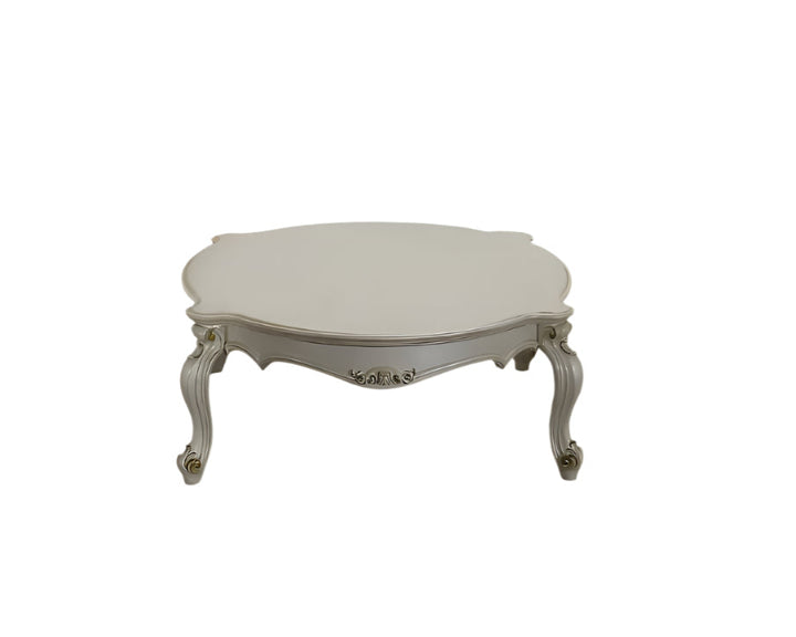 54-Inch Pearl Wood and Polyresin Coffee Table with Queen Anne Detailing