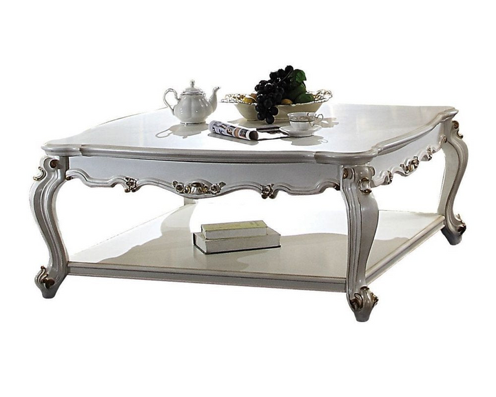 Elegant 47-Inch Pearl Rectangular Coffee Table with Shelf