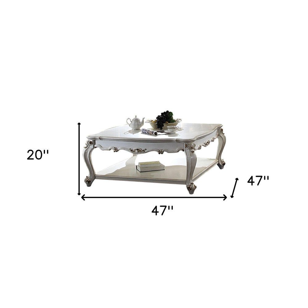 Elegant 47-Inch Pearl Rectangular Coffee Table with Shelf