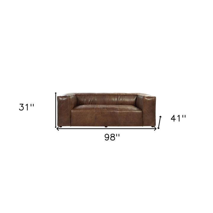 Wellington 98" Brown Top Grain Leather Sofa with Black Legs