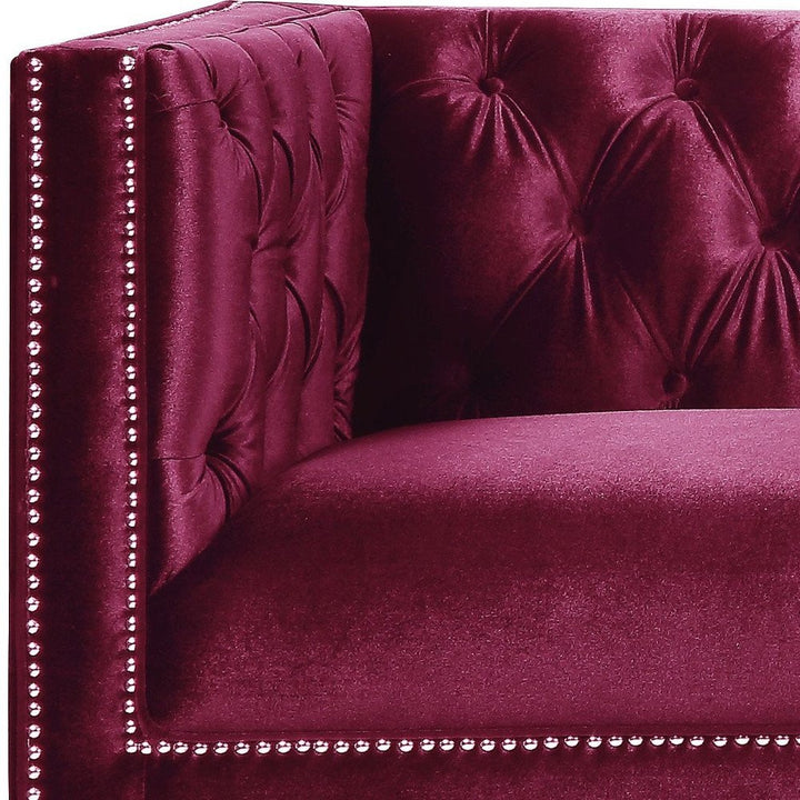 Colette 89" Burgundy Velvet Sofa with Black Legs and Nailhead Trim