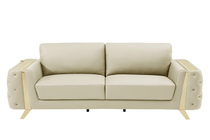 Lorenzo 90" Beige Italian Leather Sofa with Gold Legs