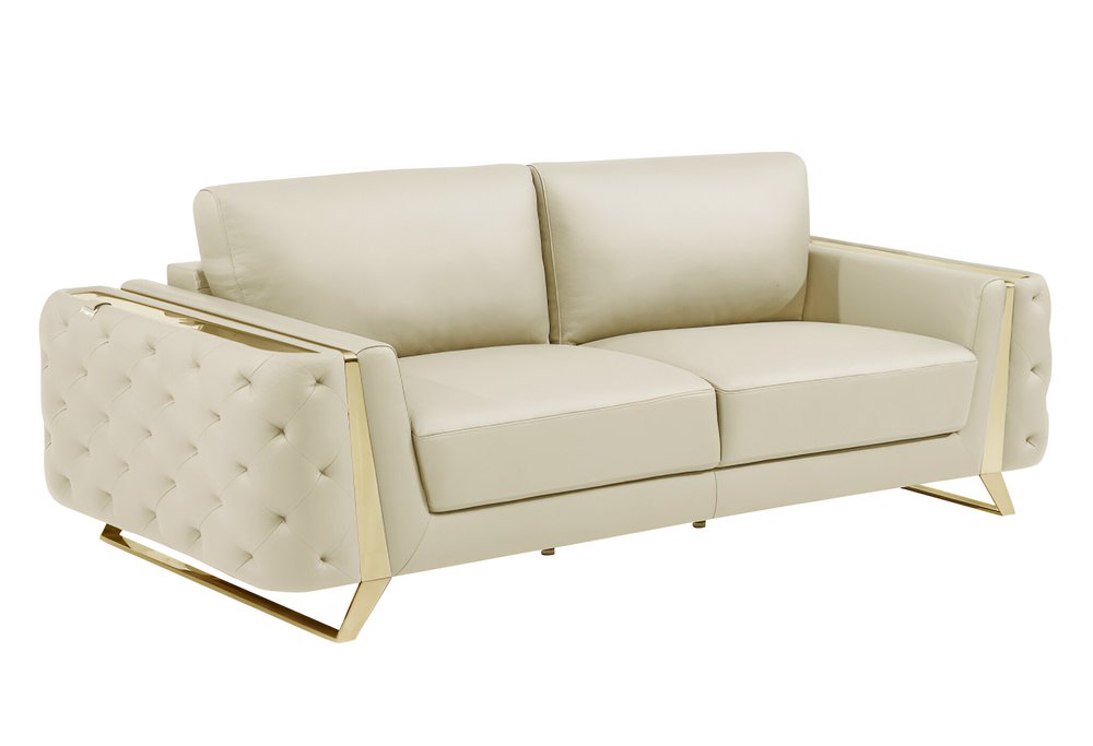 Lorenzo 90" Beige Italian Leather Sofa with Gold Legs
