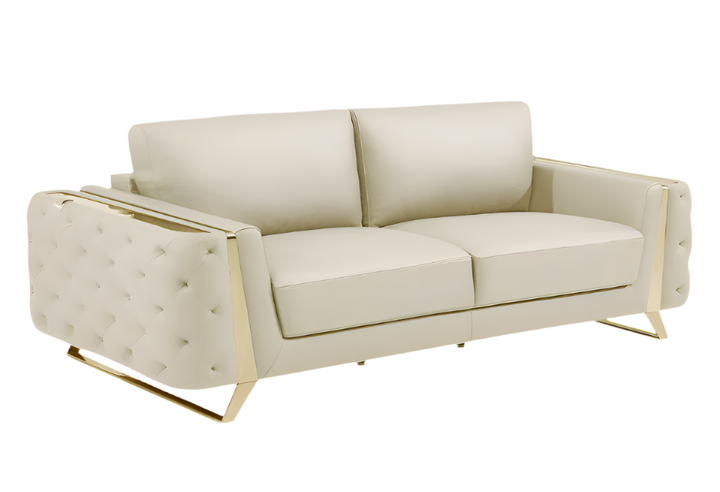 Lorenzo 90" Beige Italian Leather Sofa with Gold Legs