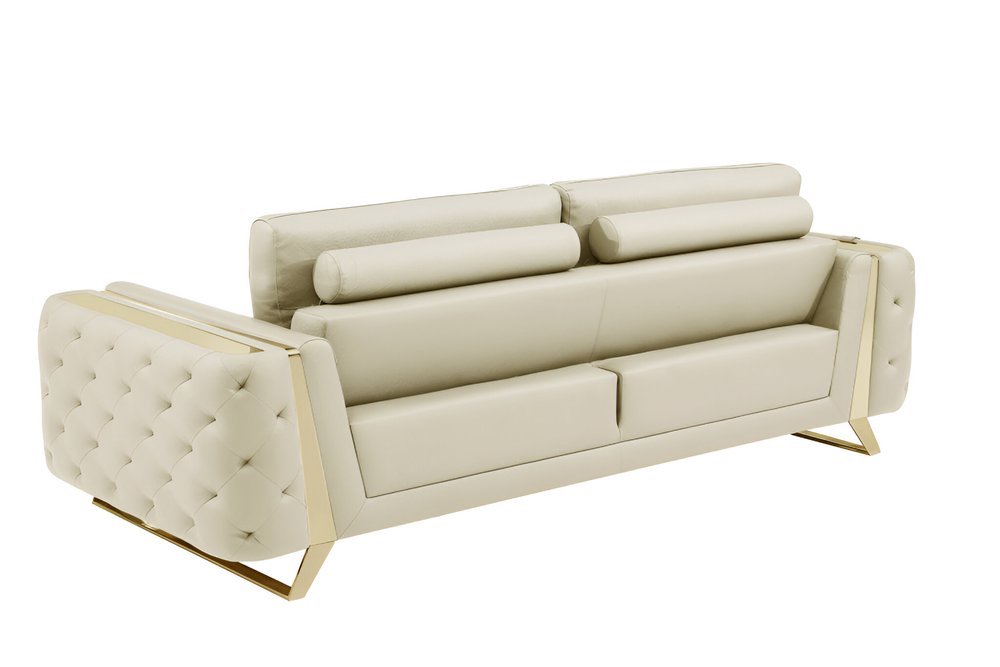 Lorenzo 90" Beige Italian Leather Sofa with Gold Legs