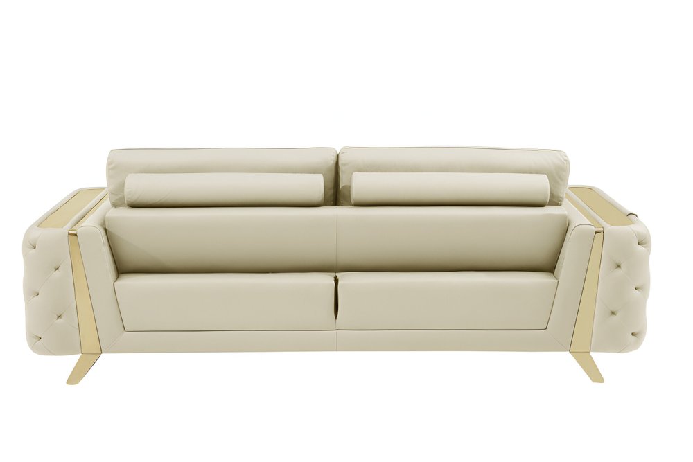 Lorenzo 90" Beige Italian Leather Sofa with Gold Legs