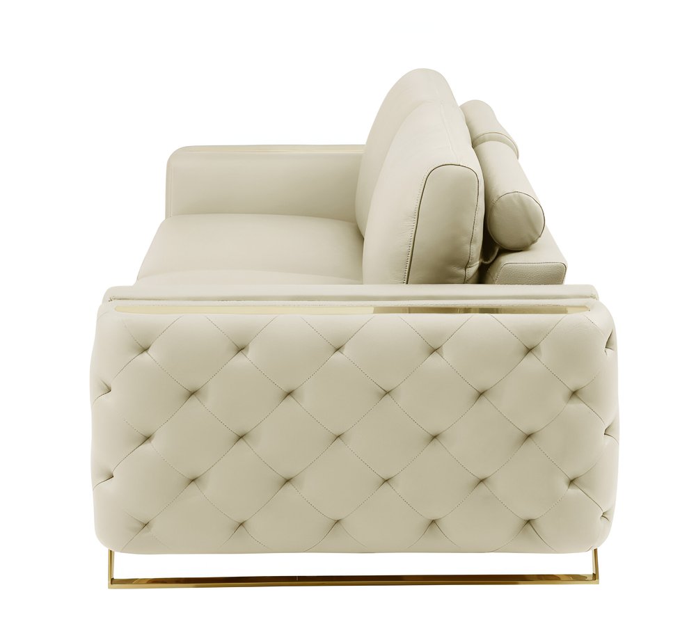 Lorenzo 90" Beige Italian Leather Sofa with Gold Legs