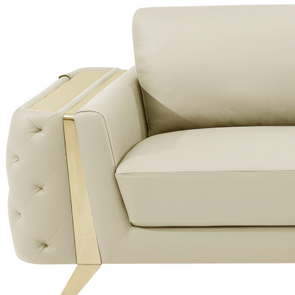 Lorenzo 90" Beige Italian Leather Sofa with Gold Legs
