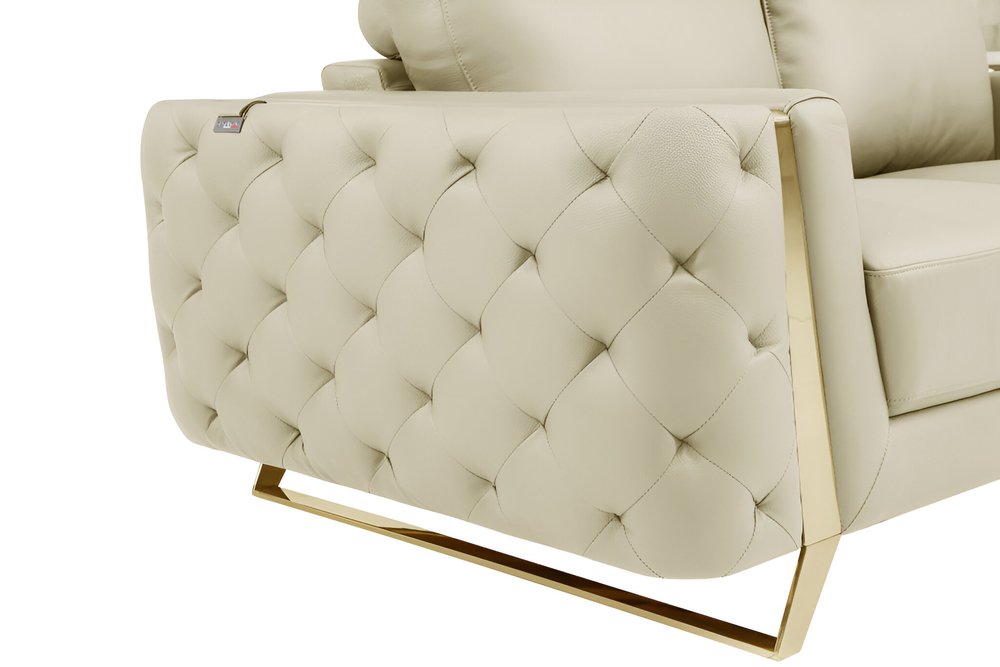 Lorenzo 90" Beige Italian Leather Sofa with Gold Legs