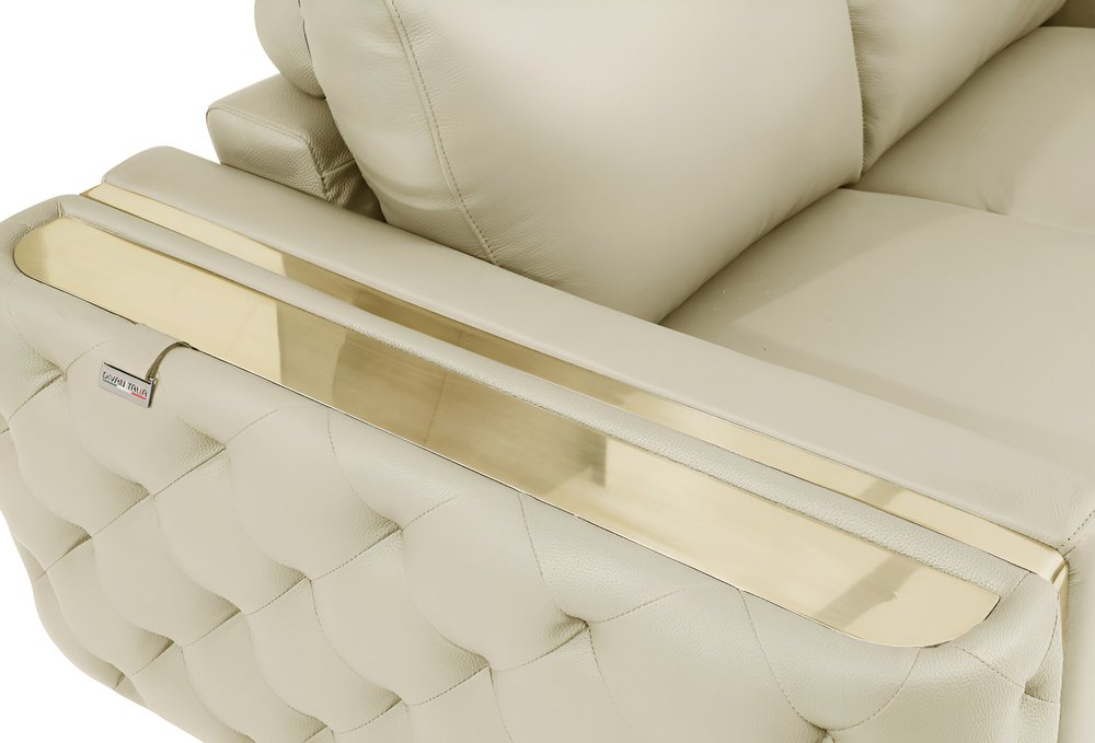 Lorenzo 90" Beige Italian Leather Sofa with Gold Legs