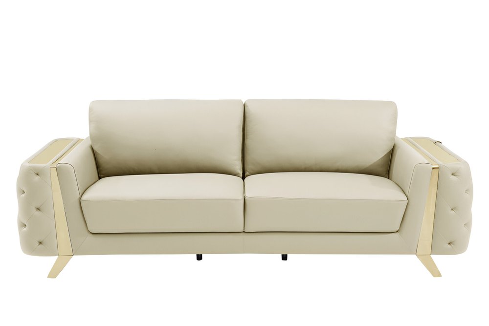 Lorenzo 90" Beige Italian Leather Sofa with Gold Legs