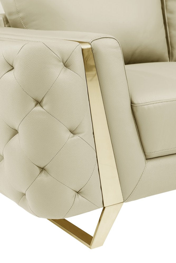 Lorenzo 90" Beige Italian Leather Sofa with Gold Legs