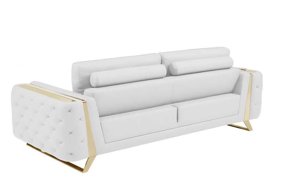 Marcello 90" White Italian Leather Sofa with Gold Legs
