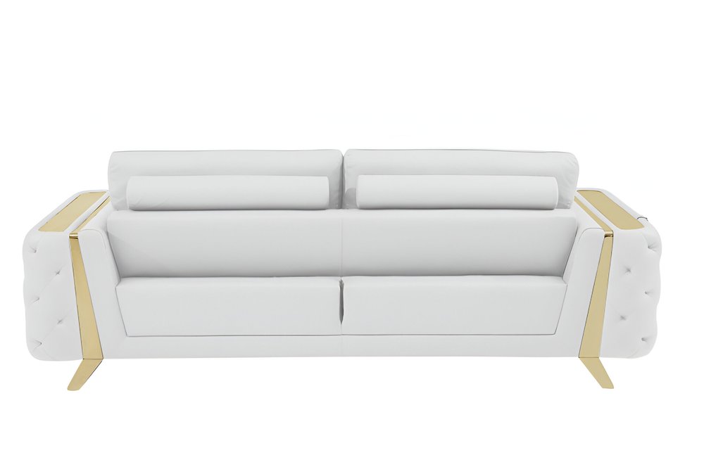 Marcello 90" White Italian Leather Sofa with Gold Legs