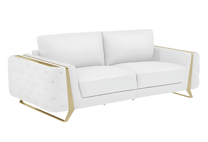 Marcello 90" White Italian Leather Sofa with Gold Legs