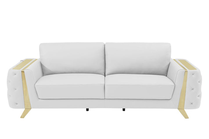 Marcello 90" White Italian Leather Sofa with Gold Legs