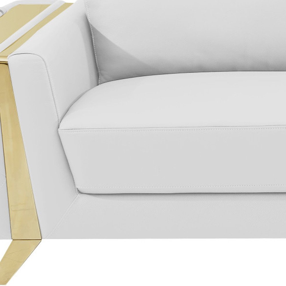 Marcello 90" White Italian Leather Sofa with Gold Legs