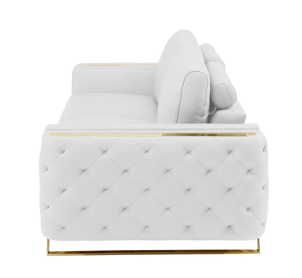 Marcello 90" White Italian Leather Sofa with Gold Legs