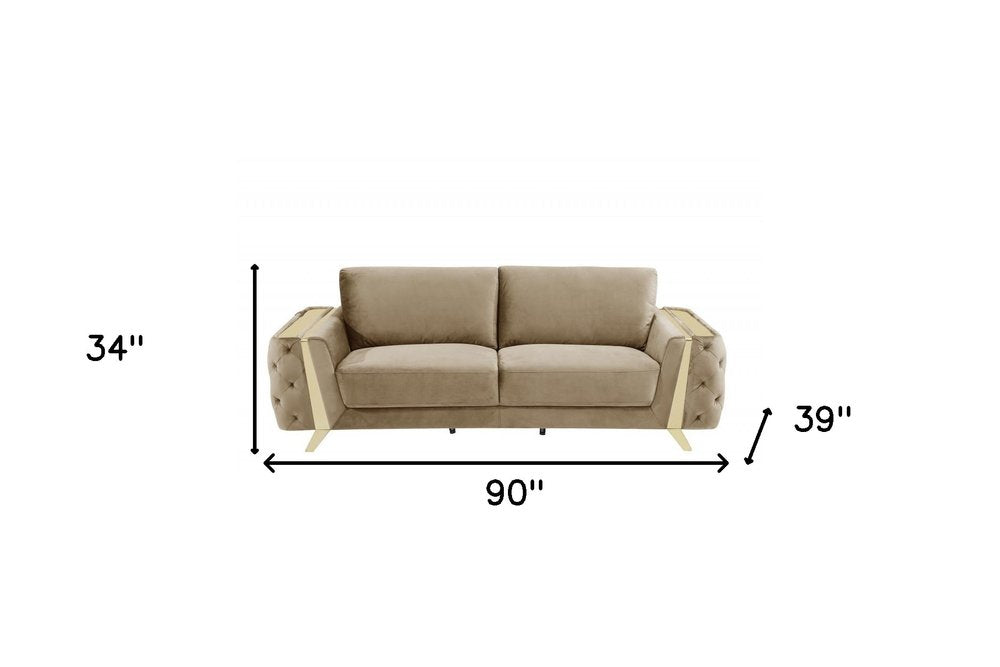 Margaux 90" Beige Velvet Sofa with Gold Legs