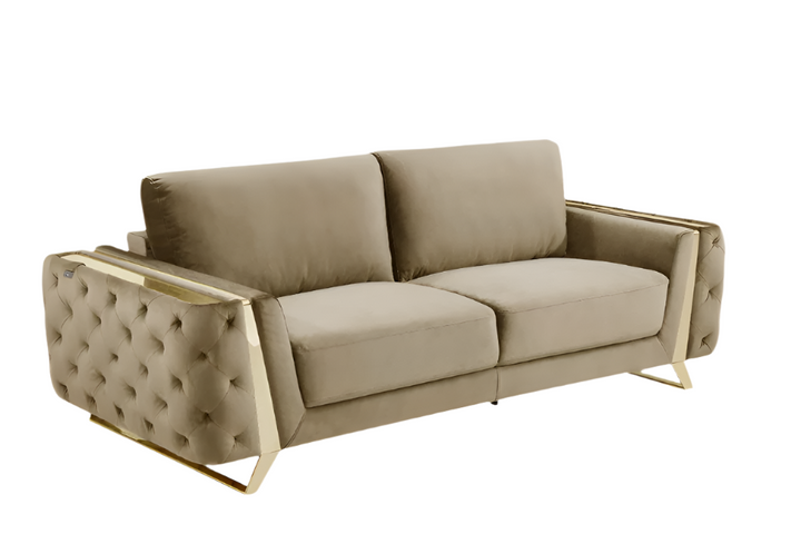 Margaux 90" Beige Velvet Sofa with Gold Legs