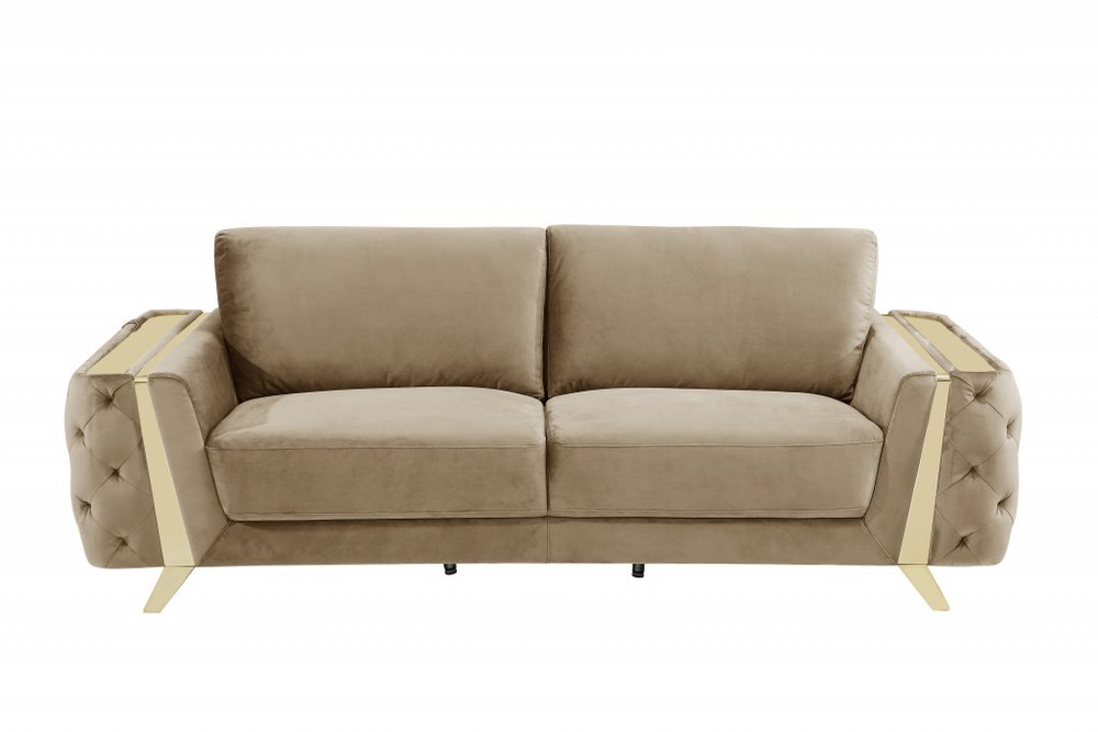 Margaux 90" Beige Velvet Sofa with Gold Legs