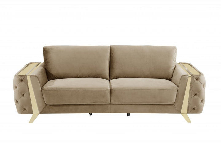 Margaux 90" Beige Velvet Sofa with Gold Legs