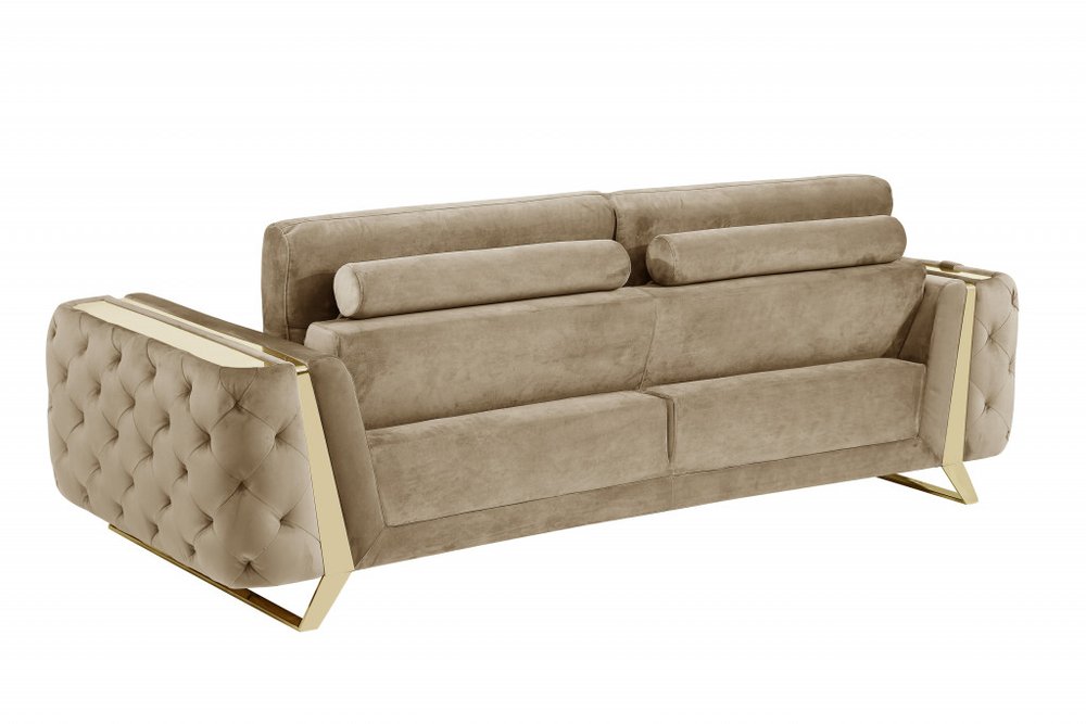 Margaux 90" Beige Velvet Sofa with Gold Legs