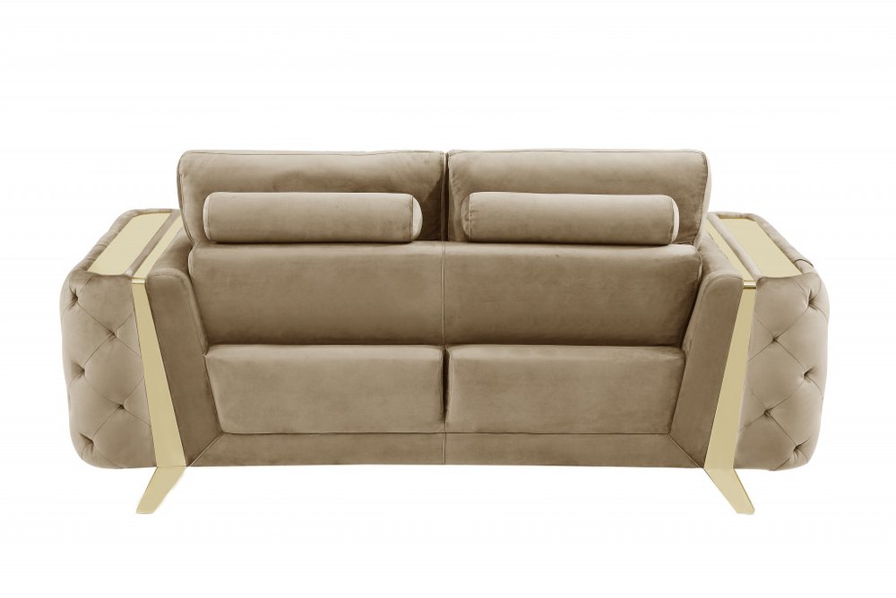 Margaux 90" Beige Velvet Sofa with Gold Legs