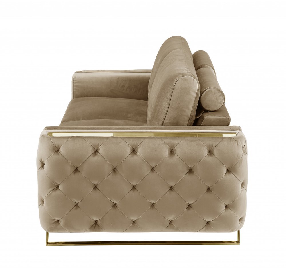 Margaux 90" Beige Velvet Sofa with Gold Legs
