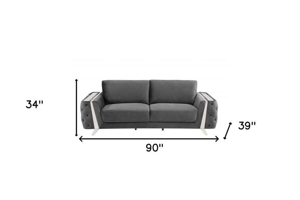 Éloise 90" Gray Velvet Sofa with Silver Legs