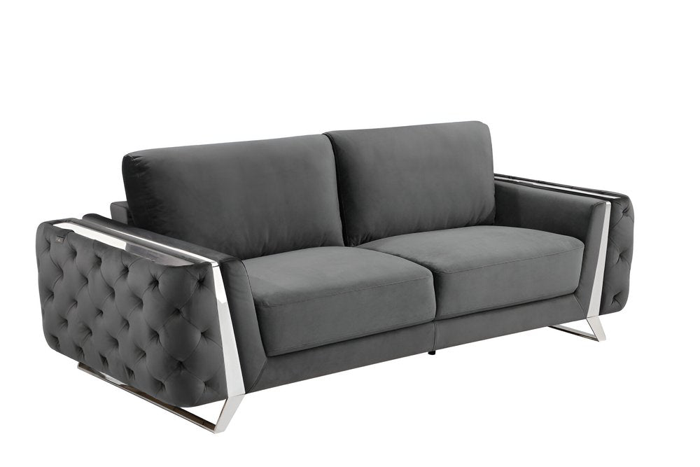 Éloise 90" Gray Velvet Sofa with Silver Legs