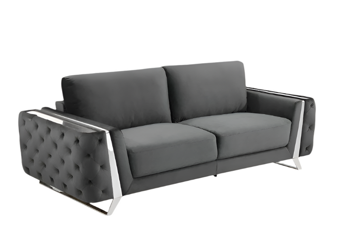 Éloise 90" Gray Velvet Sofa with Silver Legs