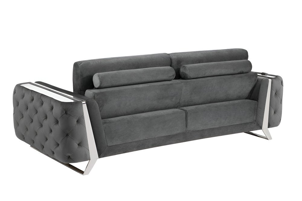 Éloise 90" Gray Velvet Sofa with Silver Legs