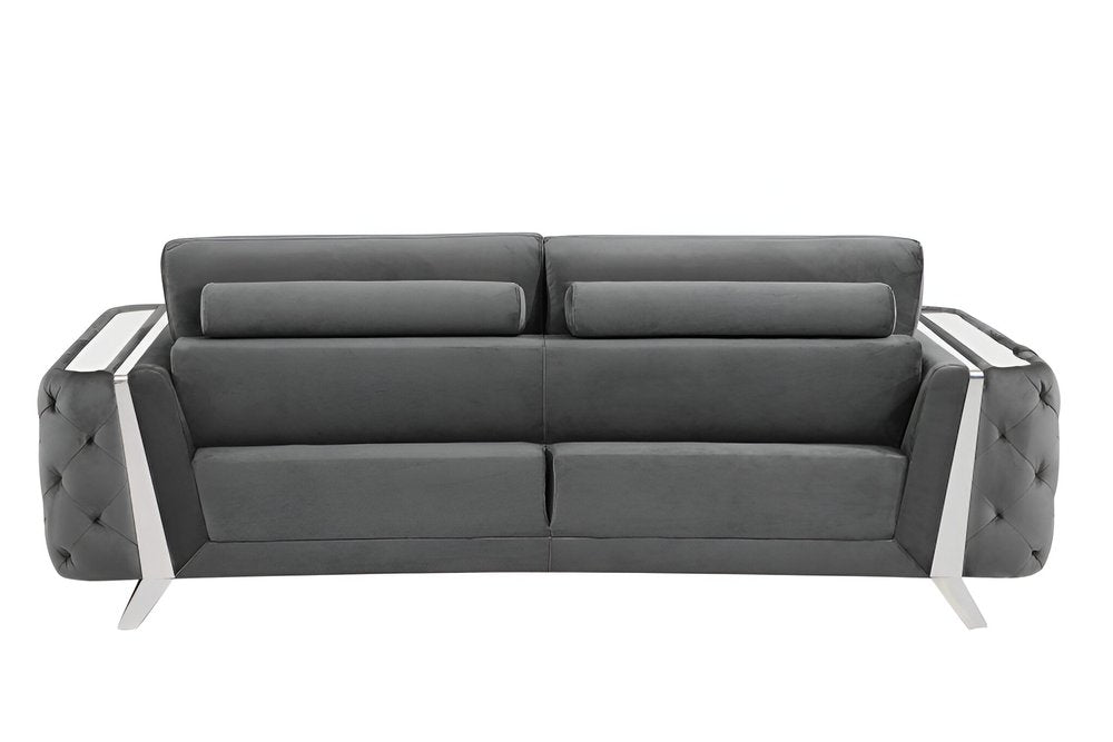 Éloise 90" Gray Velvet Sofa with Silver Legs
