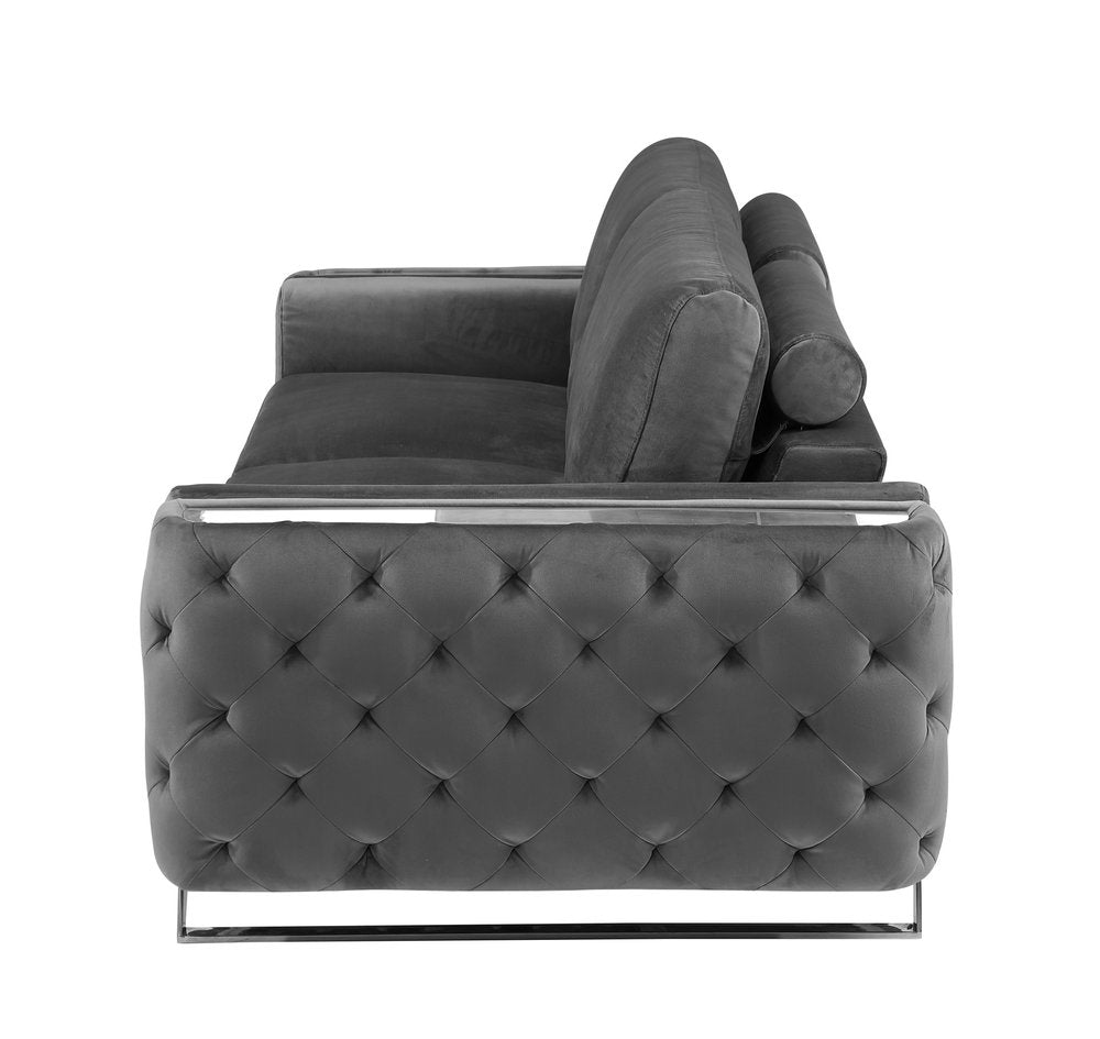 Éloise 90" Gray Velvet Sofa with Silver Legs