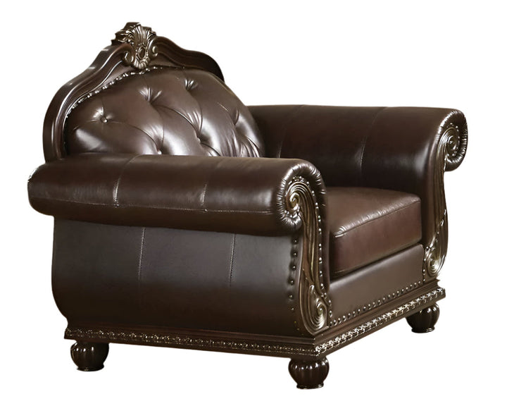 47" Espresso Top Grain Leather Tufted Arm Chair