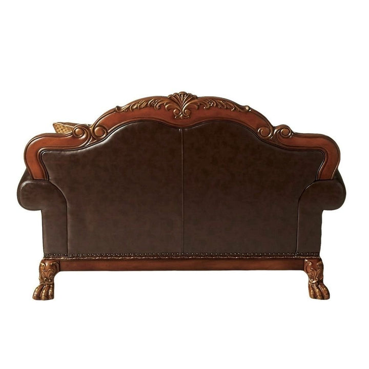 Roselle 46" Brown Floral Faux Leather Tufted Arm Chair with Toss Pillow