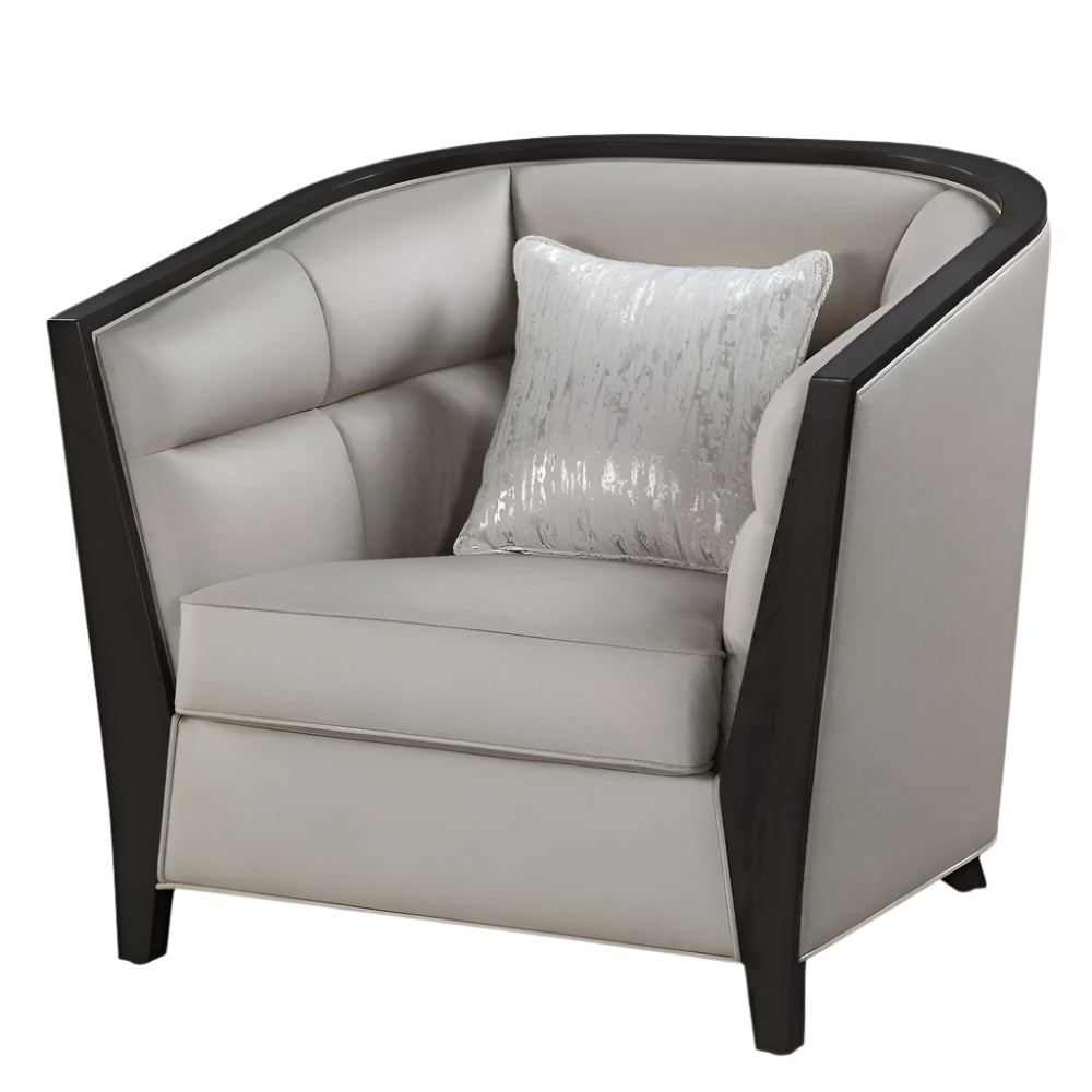 Aurelia 38" Beige Fabric Barrel Chair with Toss Pillow